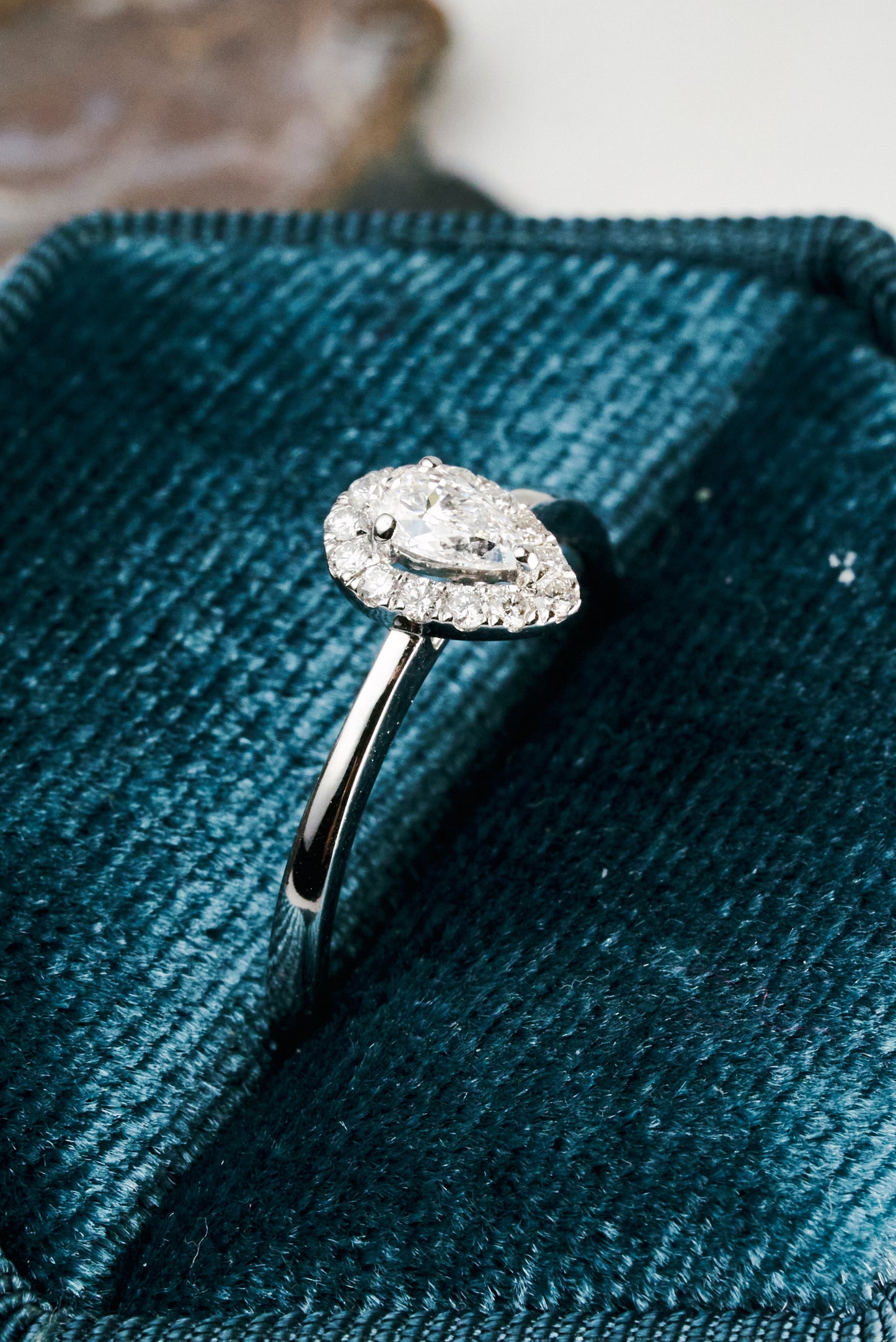 Verbena Halo Engagement Ring with Quarter-carat Pear-cut Diamond