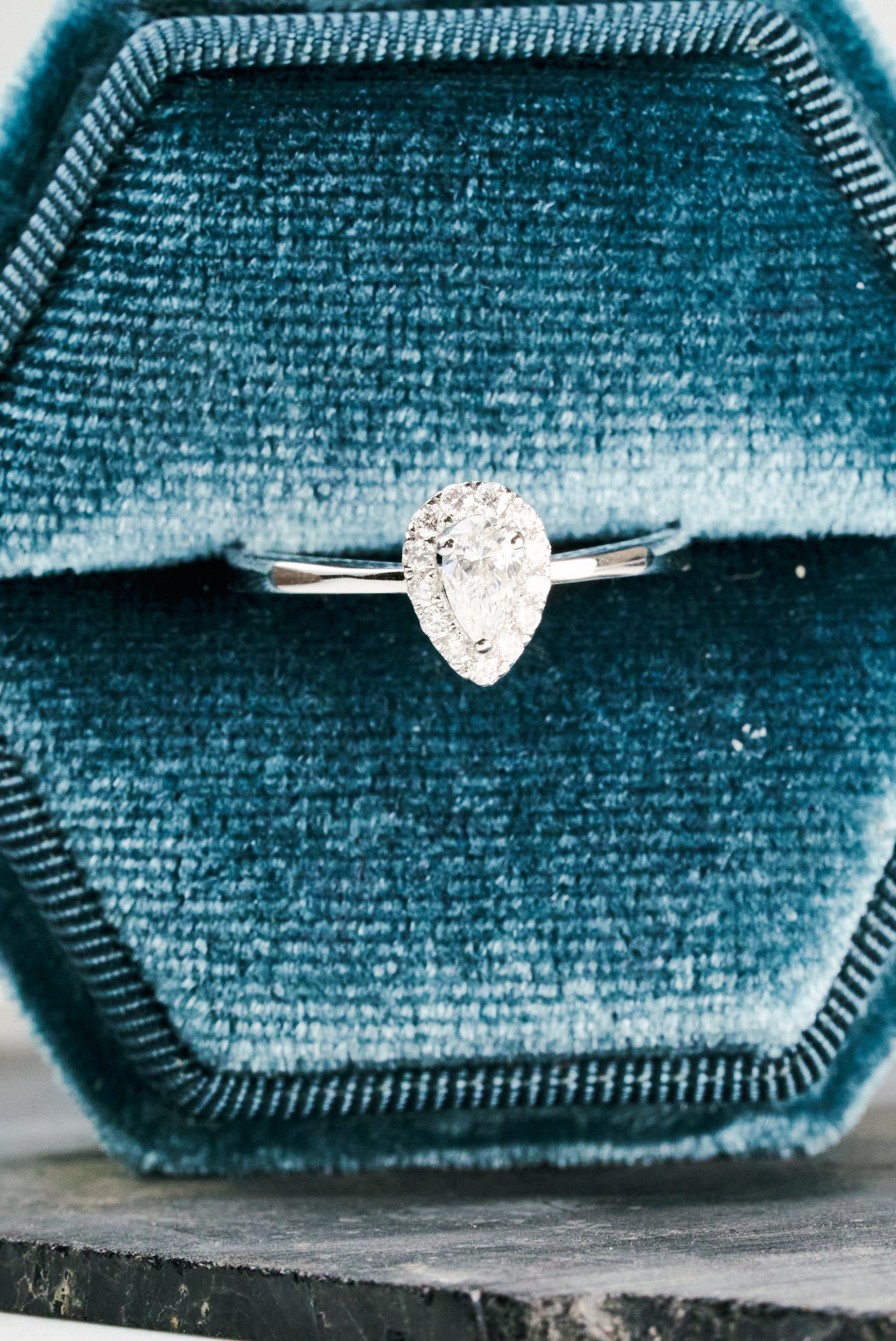 Verbena Halo Engagement Ring with Quarter-carat Pear-cut Diamond