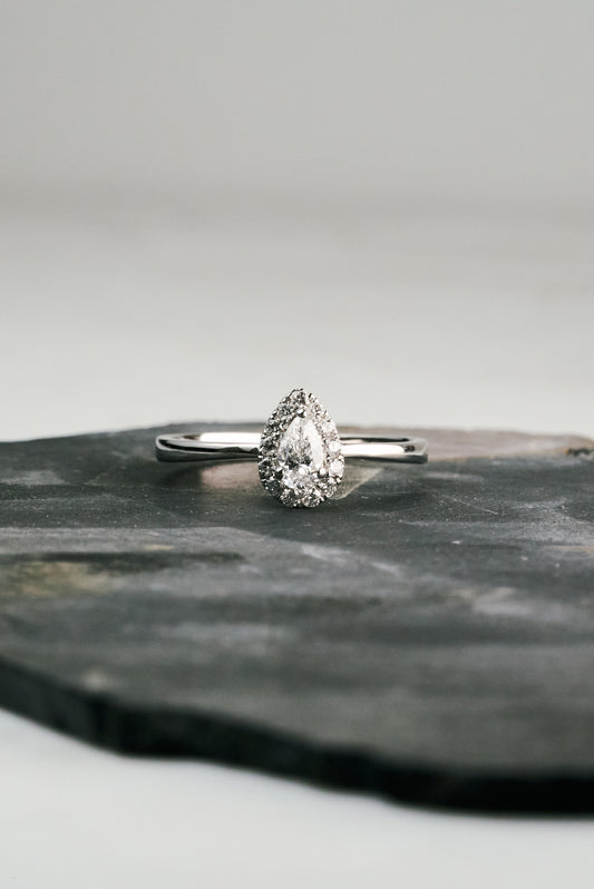 Verbena Halo Engagement Ring with Quarter-carat Pear-cut Diamond