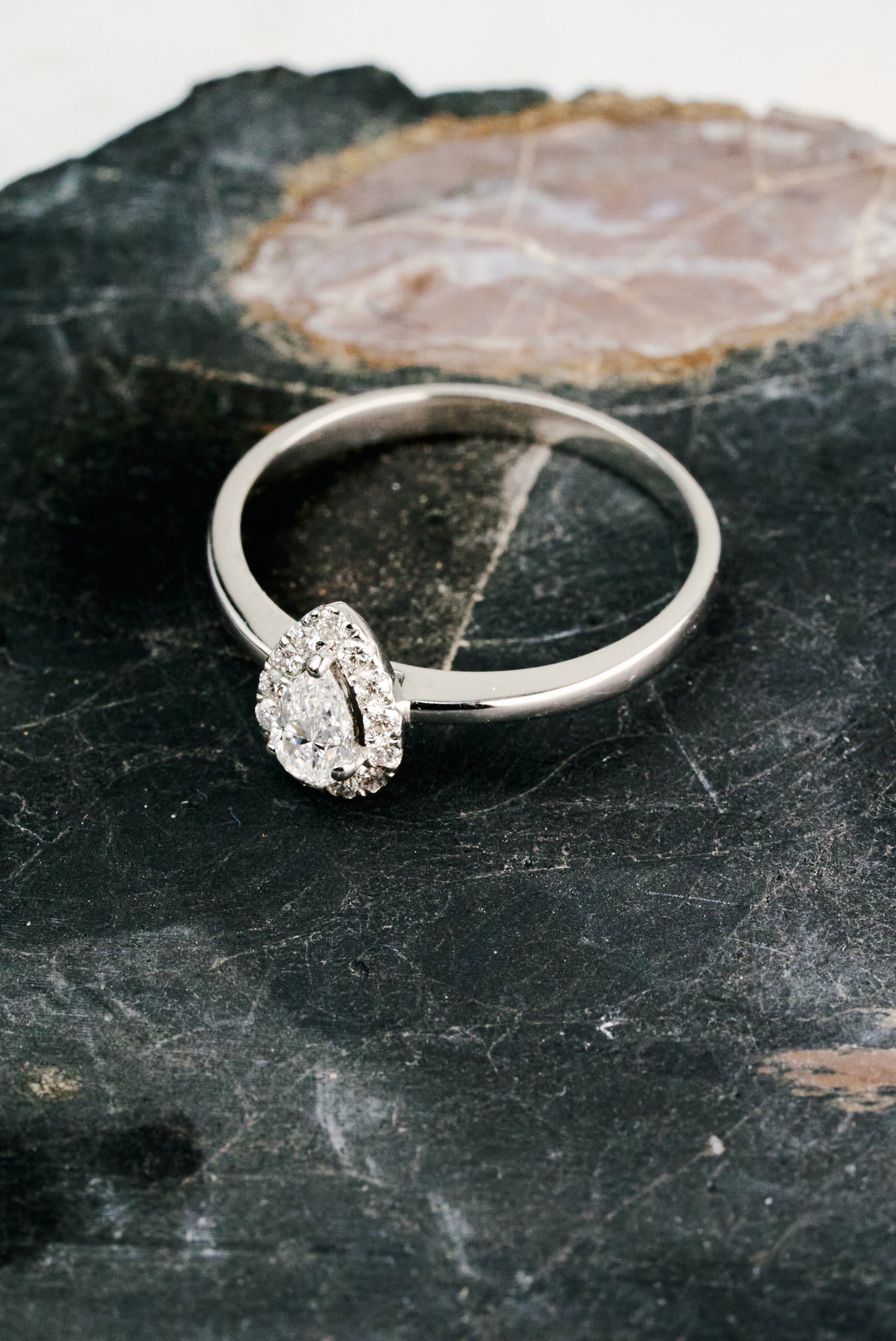 Verbena Halo Engagement Ring with Quarter-carat Pear-cut Diamond