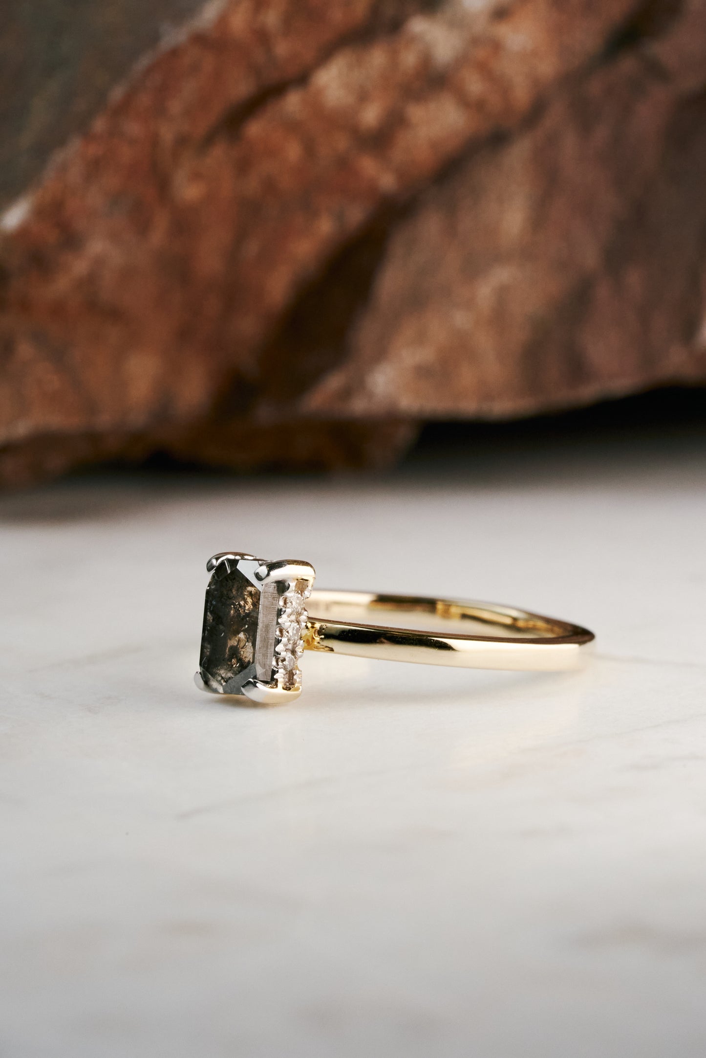 Salt & Pepper Radiant-cut Diamond with Hidden Halo