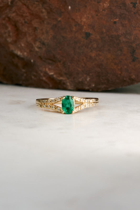 Oval Emerald Ring with Diamond Accents