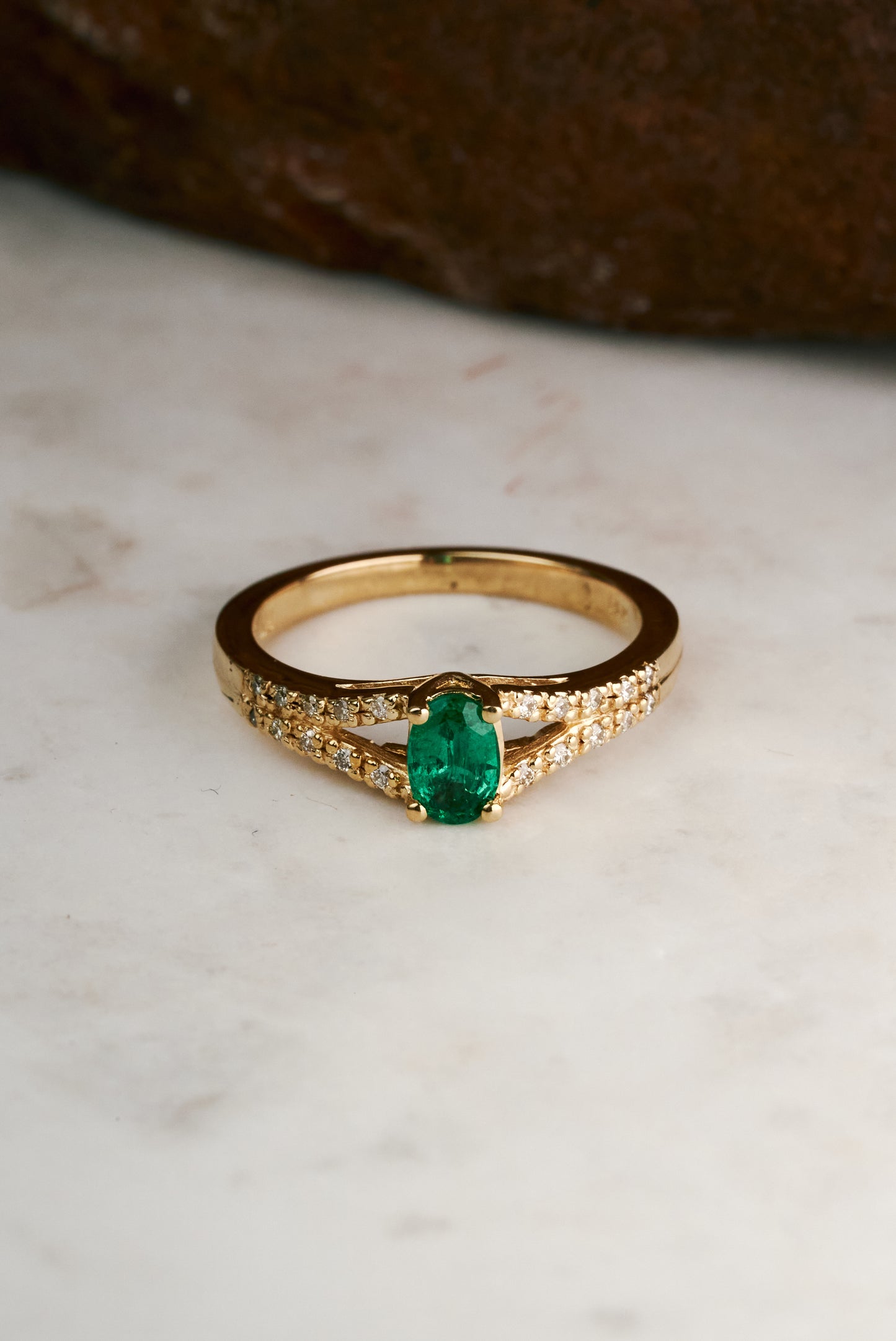 Oval Emerald Ring with Diamond Accents