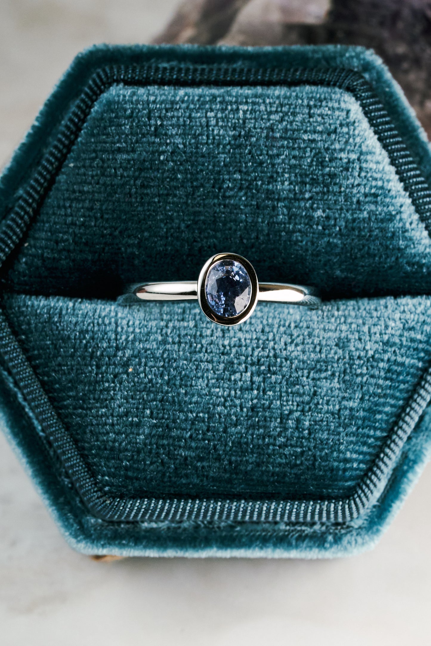 Bezel-set Hawthorn with Blue Sapphire