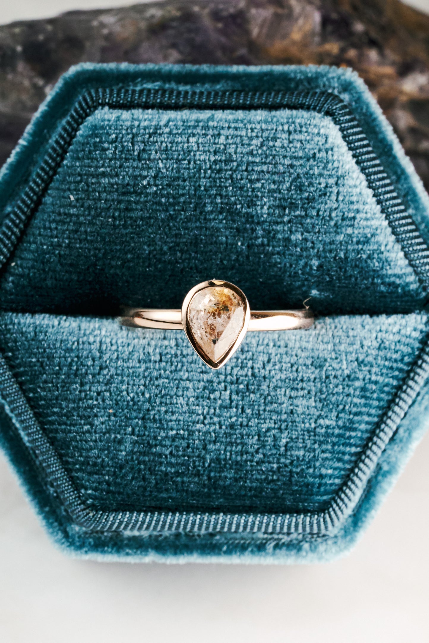 The Hawthorn with Bezel-Set Pear Peach Sapphire