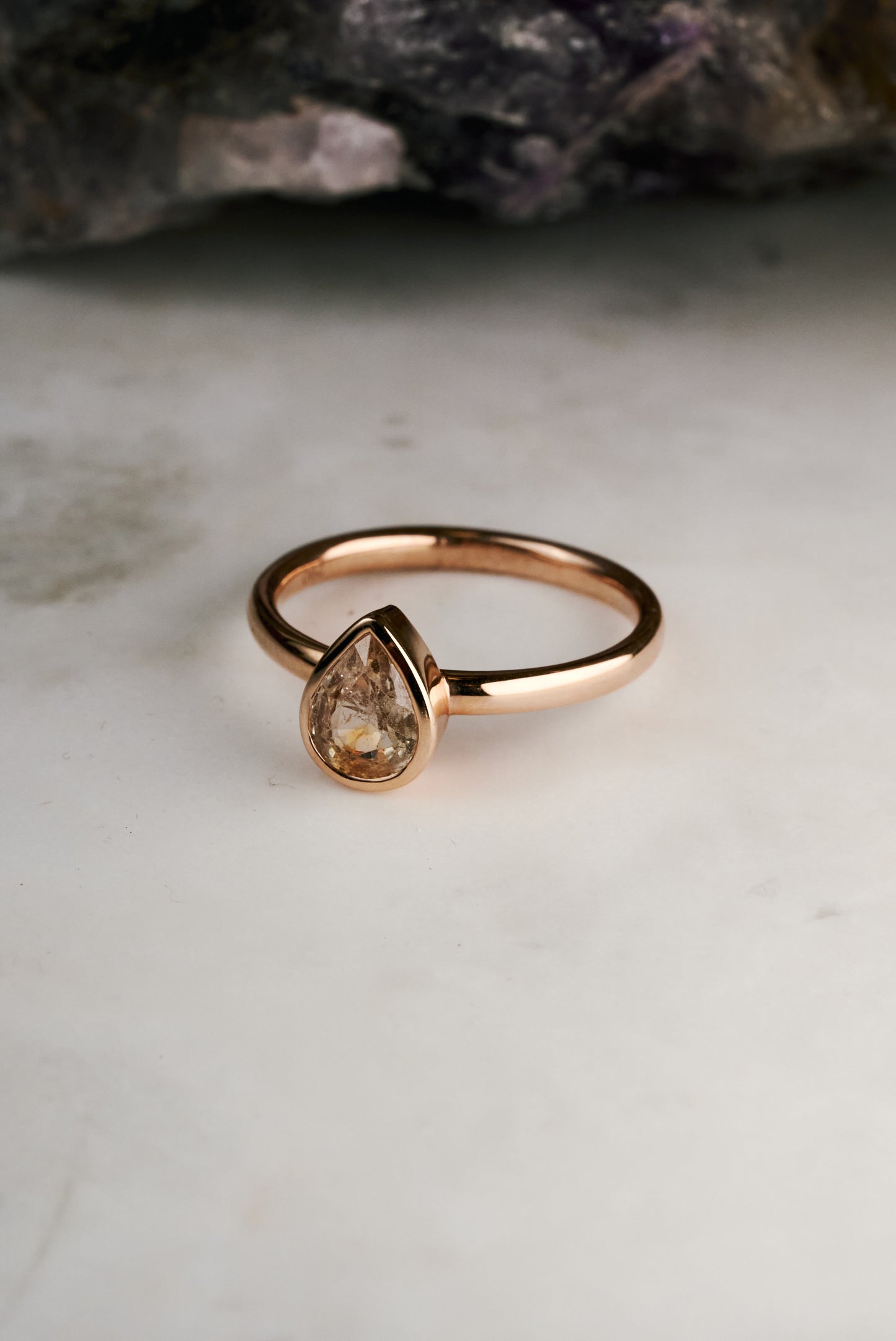 The Hawthorn with Bezel-Set Pear Peach Sapphire