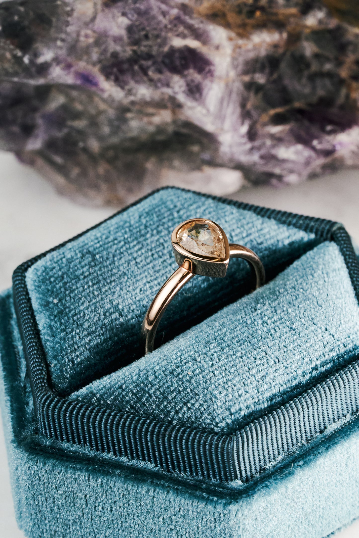 The Hawthorn with Bezel-Set Pear Peach Sapphire