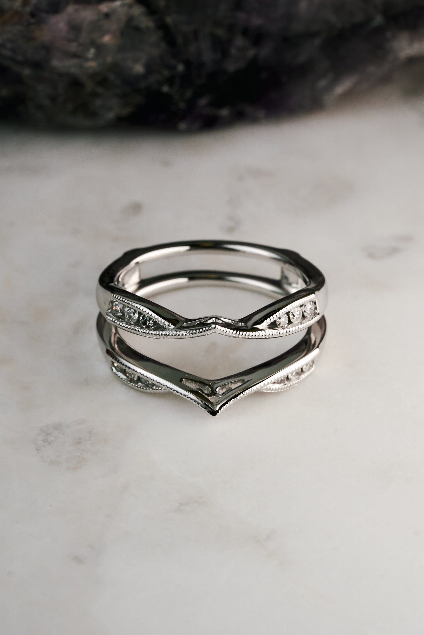 Accented diamond ring guard