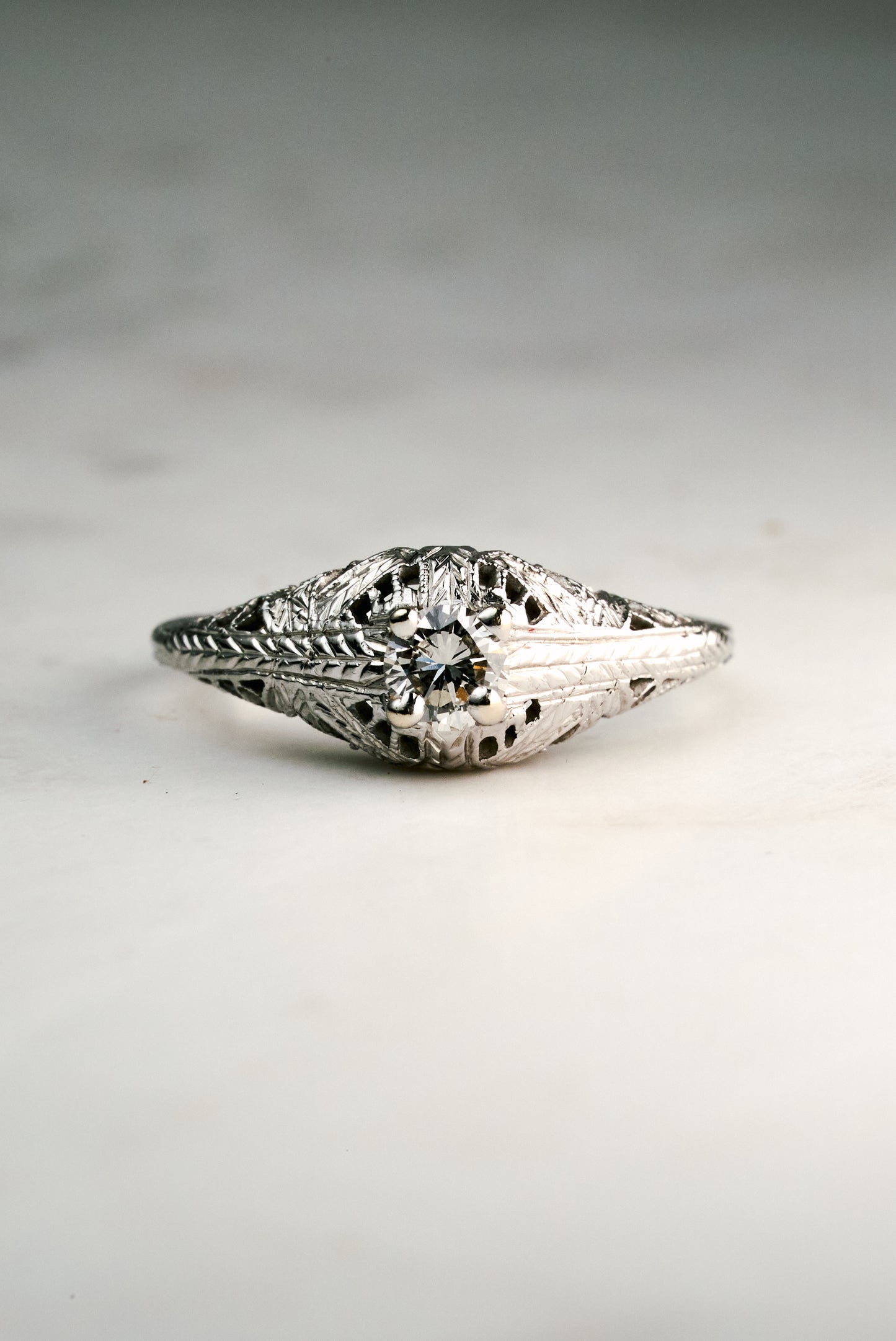 Vintage Cathedral Ring with Round Stone