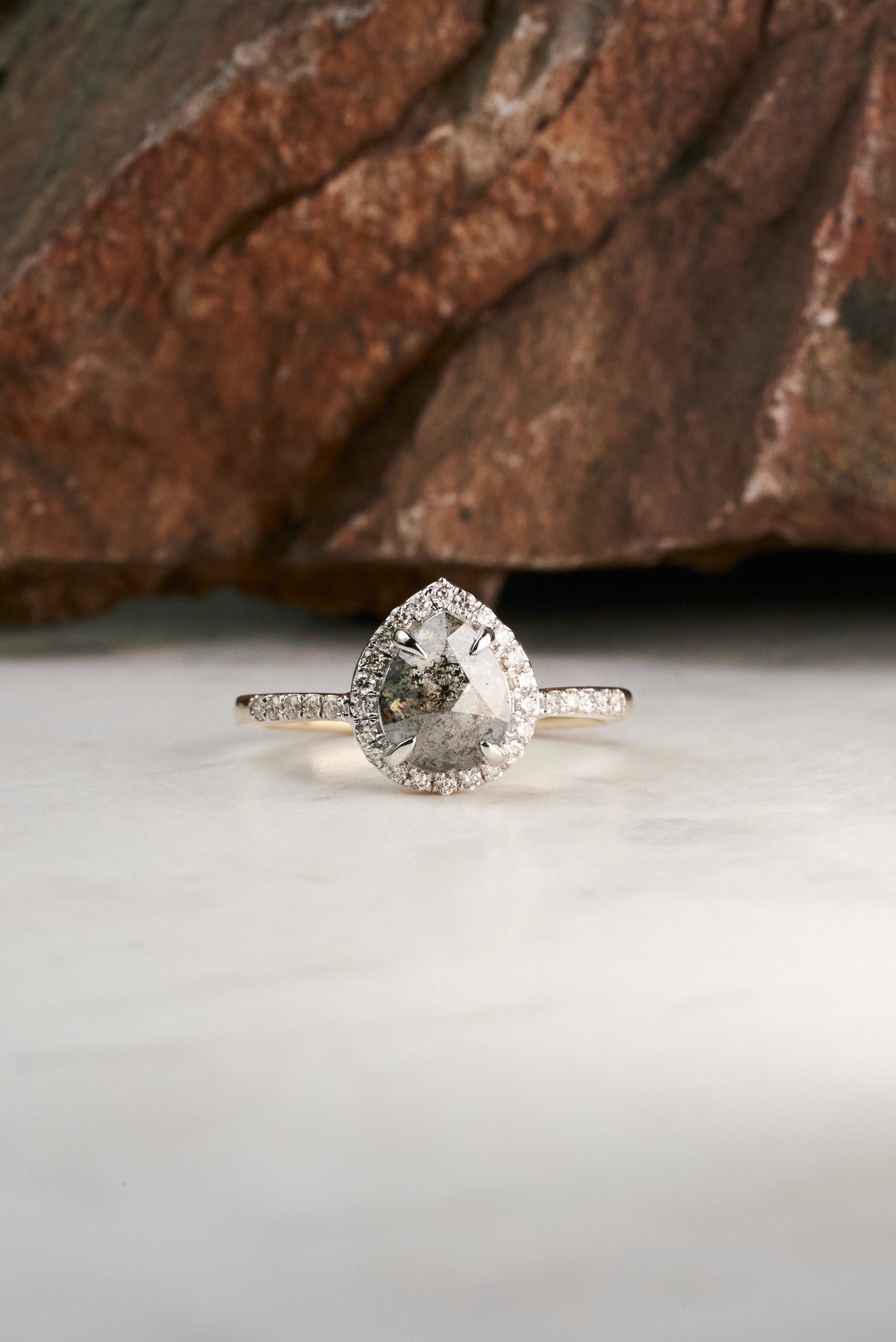 Salt & Pepper Pear-cut Diamond Halo and Accented Engagement Ring