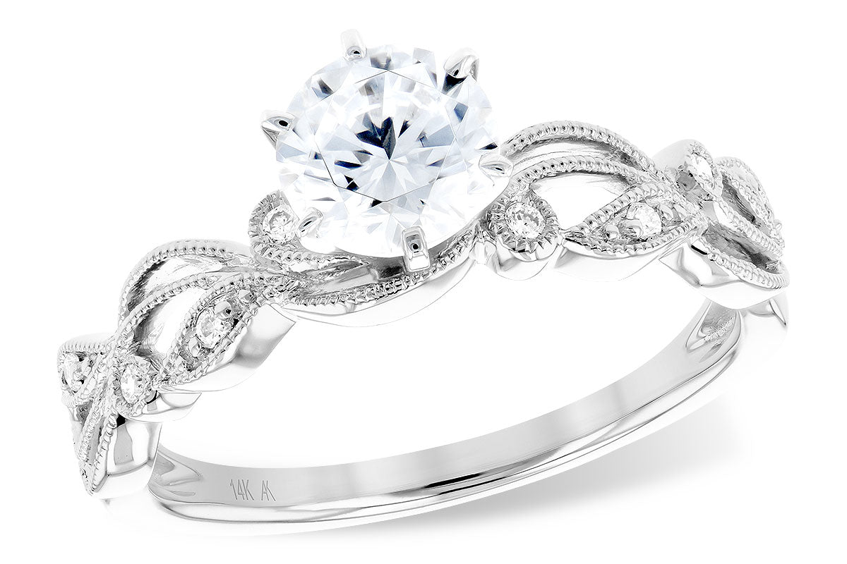 Floral filigree lab-created diamond engagement ring